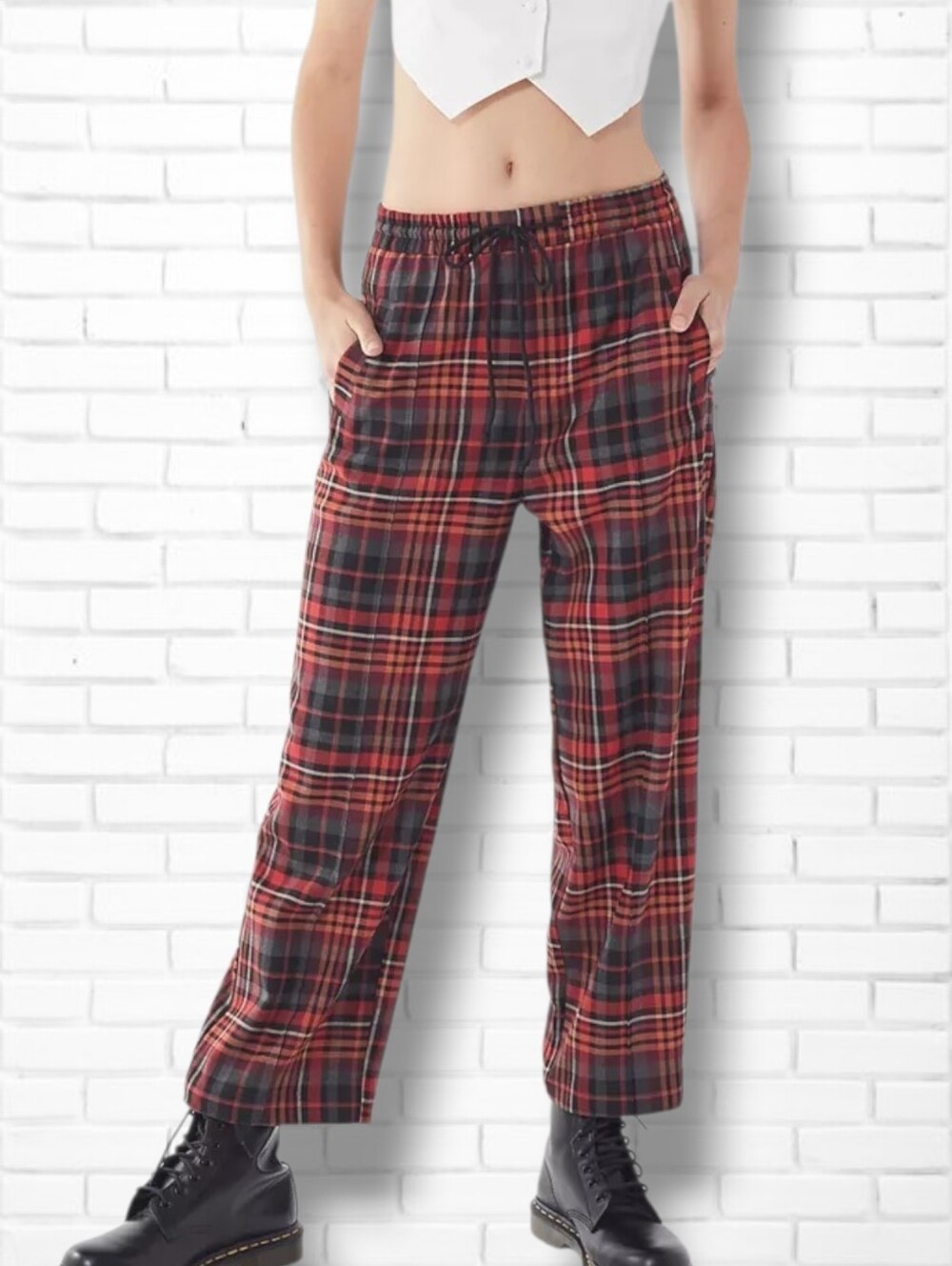 Urban Outfitters Pull-on Red Plaid Trouser Pants Size XS